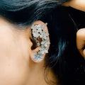 Vibrant Veils German Silver Antique Oxidised Flower Leaf Design Earrcuff In Black Polish