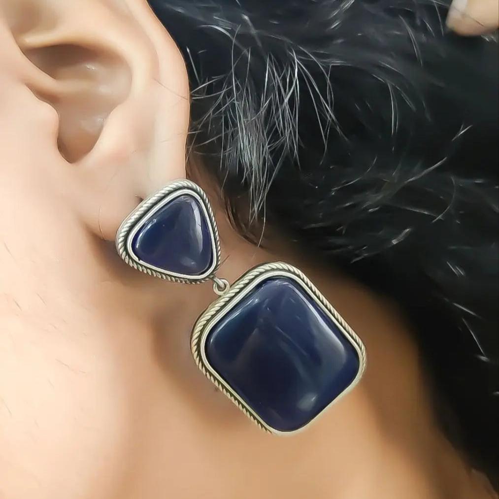 Premium Quality Silver Replica Square Monalisa Stone Stud Earrings - VibrantVeils Vibrant Veils Inc