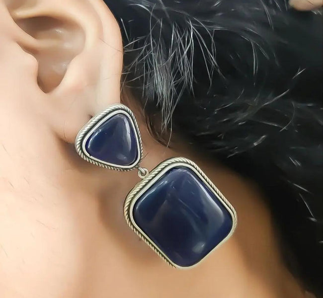 Premium Quality Silver Replica Square Monalisa Stone Stud Earrings - VibrantVeils Vibrant Veils Inc