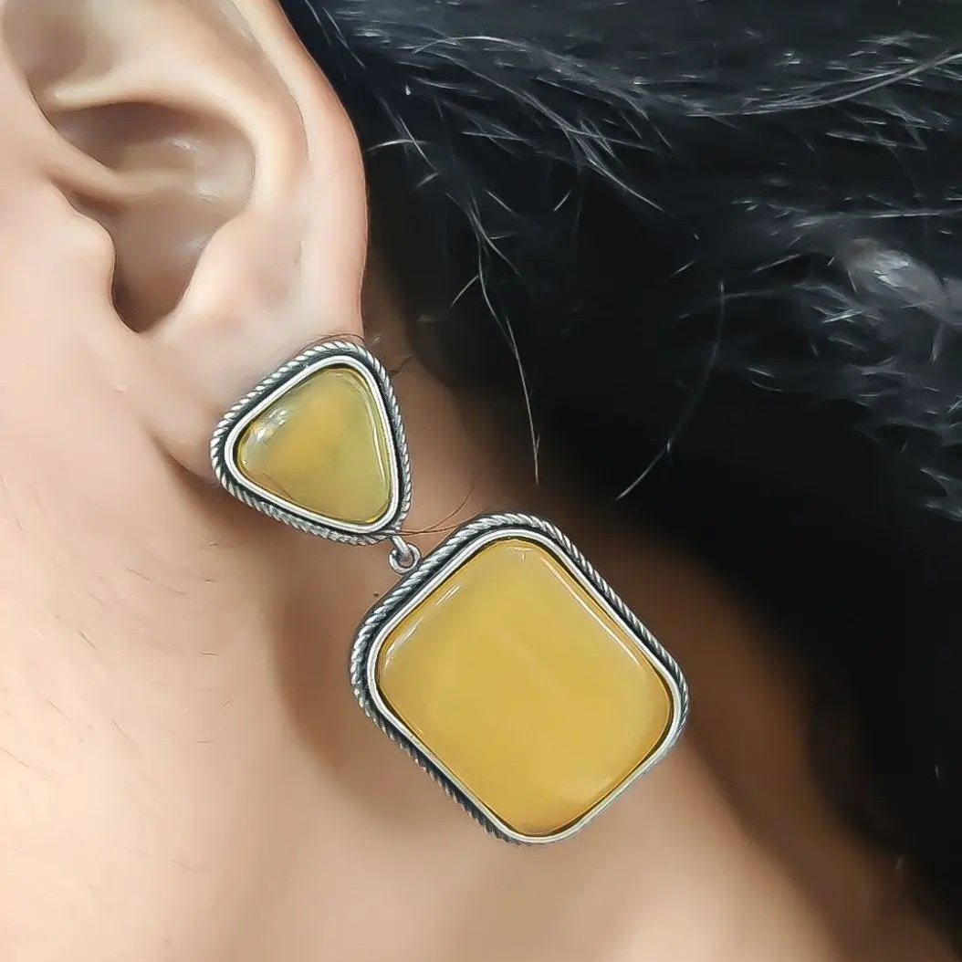 Premium Quality Silver Replica Square Monalisa Stone Stud Earrings - VibrantVeils Vibrant Veils Inc