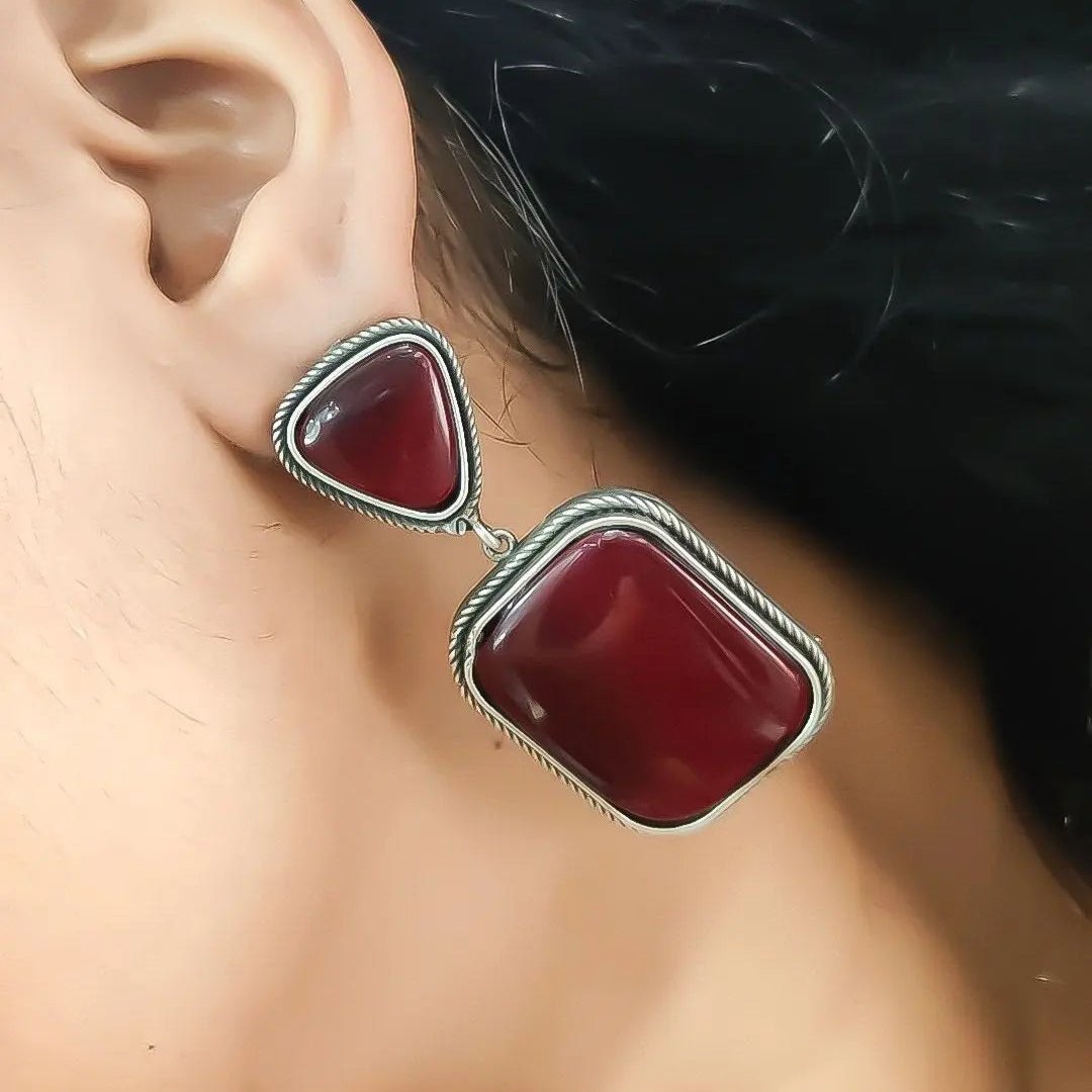 Premium Quality Silver Replica Square Monalisa Stone Stud Earrings - VibrantVeils Vibrant Veils Inc