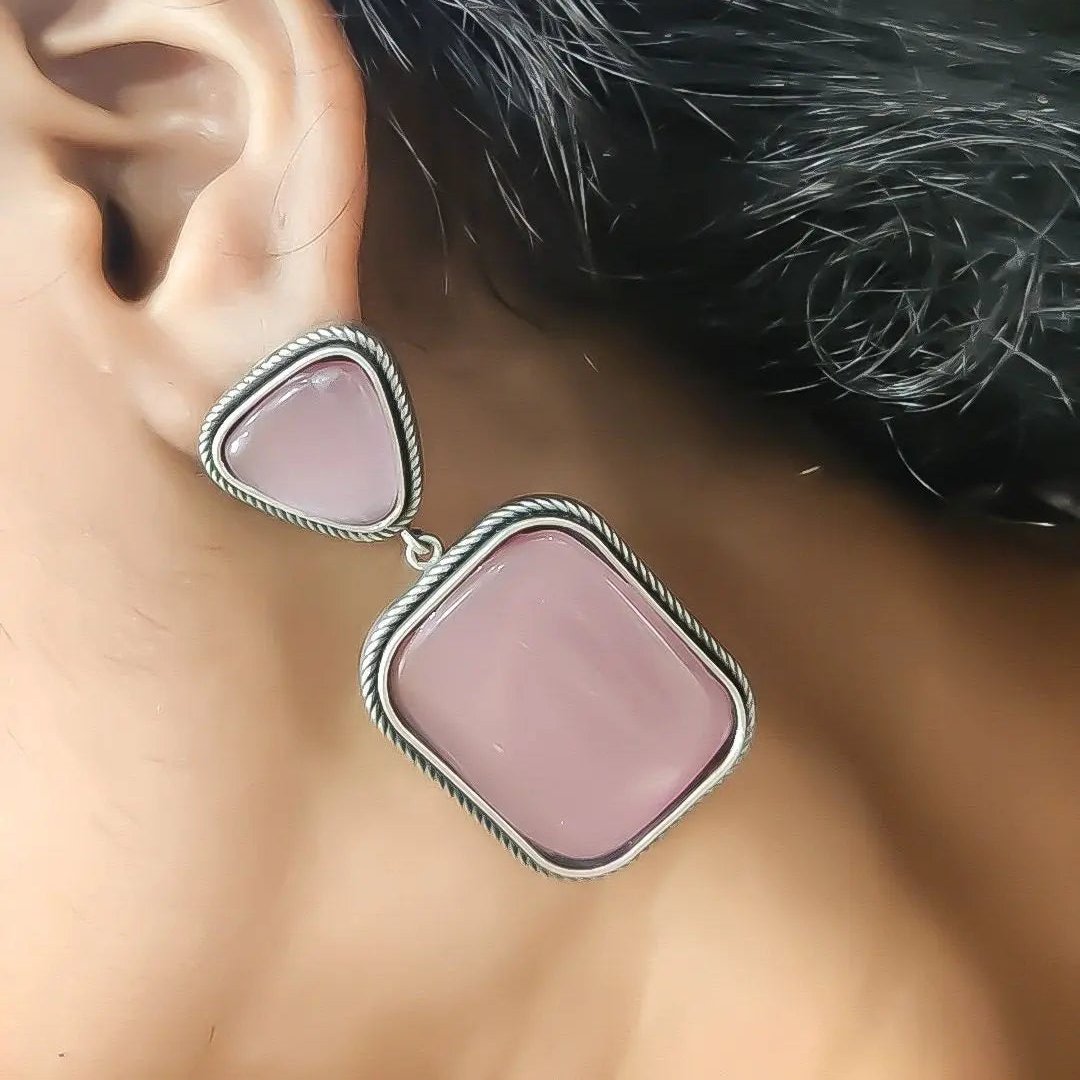 Premium Quality Silver Replica Square Monalisa Stone Stud Earrings - VibrantVeils Vibrant Veils Inc