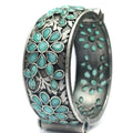 Vibrant Veils Floral Art Silver Replica Stone Work Oxidised Free Size Bangle (Kada)