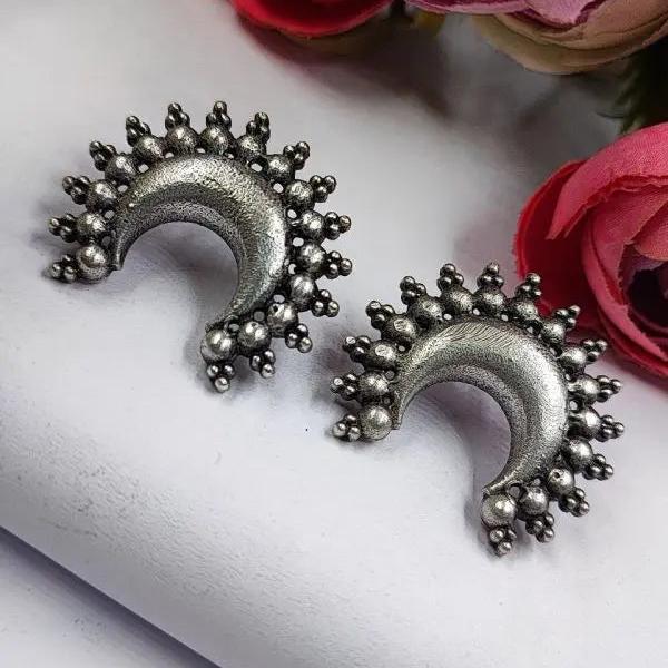 Premium Quality Oxidised Stud Earrings - Silver Look Like Stud - VibrantVeils VibrantVeils