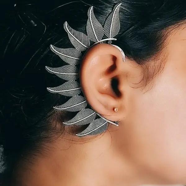 Oxidised Silver Replica Earcuff | Unique Free-size Earrings - VibrantVeils Vibrant Veils Inc