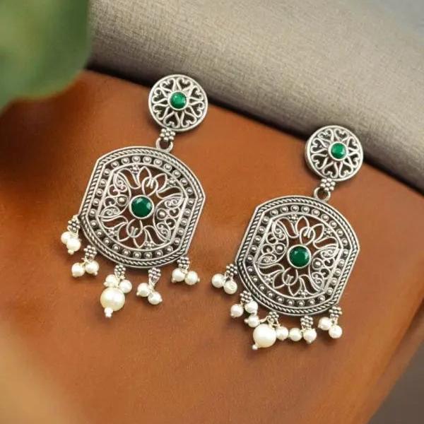 High Quality Silver Replica Dangler Earrings With Pearl Beads - VibrantVeils VibrantVeils