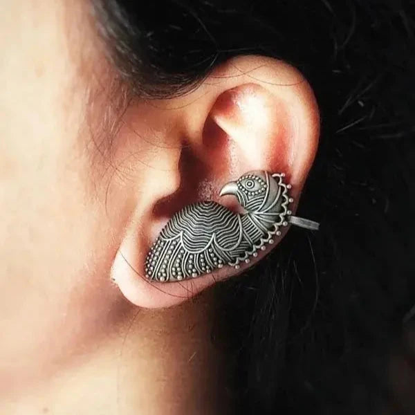 Parrot Earcuff | Silver Replica Earrings | Unique Ear Cuff Style Jewelry - VibrantVeils Inc