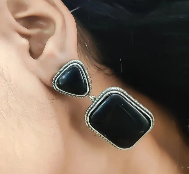 Premium Quality Silver Replica Square Monalisa Stone Stud Earrings - VibrantVeils Vibrant Veils Inc